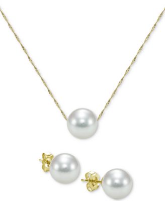 Macy's - Akoya Cultured Pearl (7mm) Pendant Necklace & Stud Earrings in 14k Gold