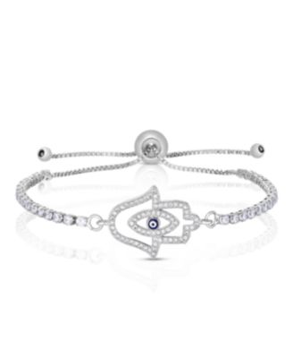 Macy's - Cubic Zirconia HAMSA ADJUSTABLE BOLO BRACELET IN FINE SILVER PLATE