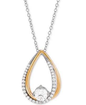 Macy's - Cubic Zirconia Teardop 18" Pendant Necklace in Sterling Silver & 14k Gold-Plate