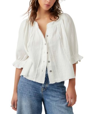 Free People - Women's Lucy Cotton Button-Front Swing Blouse