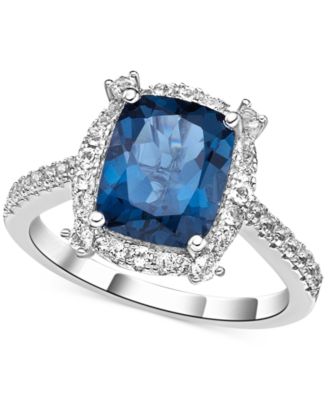 Macy's - London Blue Topaz (4 ct. t.w.) & White Topaz (1-1/6 ct. t.w.) Halo Statement Ring in Sterling Silver