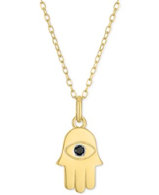 Macy's - Black Diamond Accent Hamsa Hand Pendant Necklace in 14k Gold-Plated Sterling Silver, 16" + 2" extender