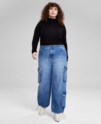 And Now This - Trendy Plus Size Bungee-Cuff Cargo Jeans