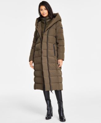 DKNY - Women's Bibbed Shawl Collar Hooded Puffer Coat