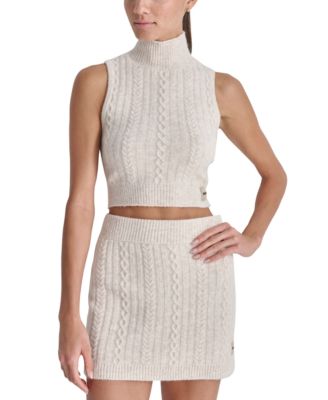DKNY - Women's Cropped Mock-Neck Cable Knit Tank Top
