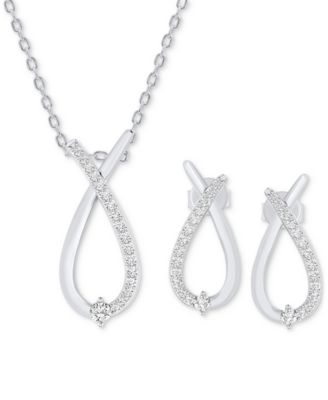 Macy's - 2-Pc. Set Diamond Pendant Necklace & Matching Earrings Set (1/2 ct. t.w.) in Sterling Silver