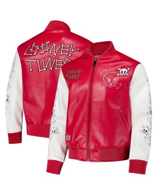 Freeze Max - Men's Red/White Looney Tunes Tweety Bones Full-Zip Varsity Jacket