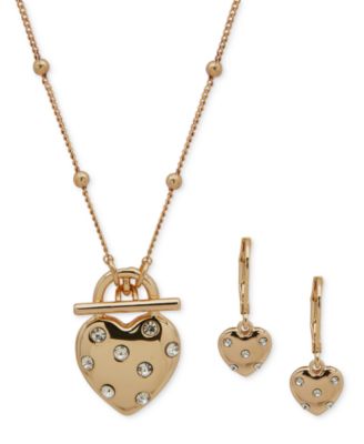 Anne Klein - Gold-Tone Crystal Heart Pendant Necklace & Earrings Set
