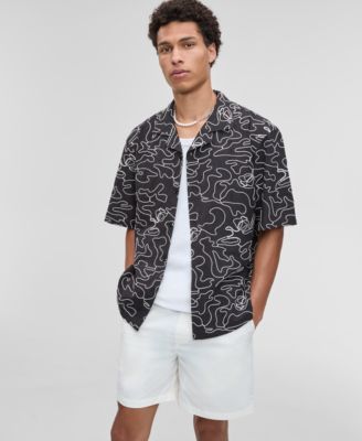Mode of One - Men's Relaxed-Fit Embroidered Button-Down Poplin Camp Shirt