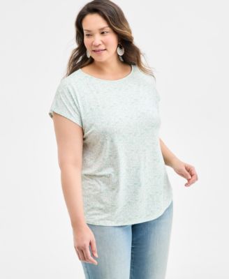 Style & Co - Plus Size Floral-Print Mixed-Media Relaxed Top