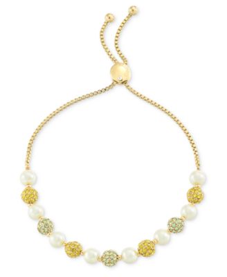 Charter Club - Gold-Tone Pav&eacute; & Imitation Pearl Bead Slider Bracelet