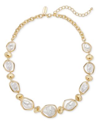Style & Co - Gold-Tone Baroque Imitation Pearl Orbital Collar Necklace, 18" + 3" extender