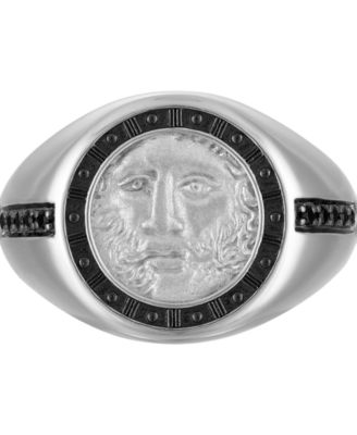 Bulova - Men's God of Time Sterling Silver Black Diamond (1/10 ct. t.w.) Ring