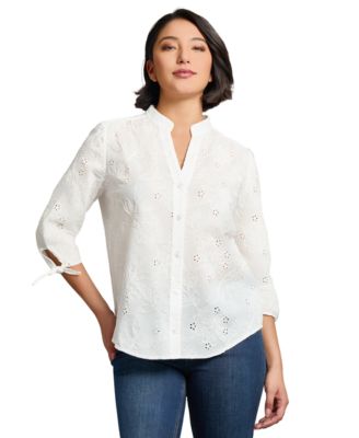 Jones New York - Petite Cotton Y-Neck Shirt