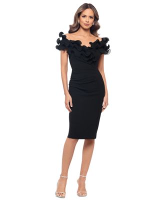 XSCAPE - Petite Ruffled Off-The-Shoulder Ruched Dress