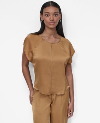 DKNY - Women's Glazed Flutter-Sleeve Dressing Top
