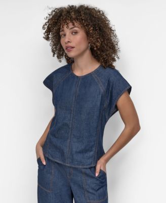 DKNY - Women's Cotton Seamed Light-Weight Denim Top