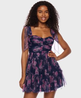 B Darlin - Juniors' Floral-Print Tie-Strap Mini Dress