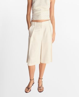 MANGO - Women's Striped Linen Blend Bermuda Shorts