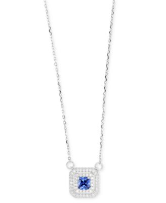 Macy's - Cubic Zirconia Square Halo 18" Pendant Necklace in Sterling Silver