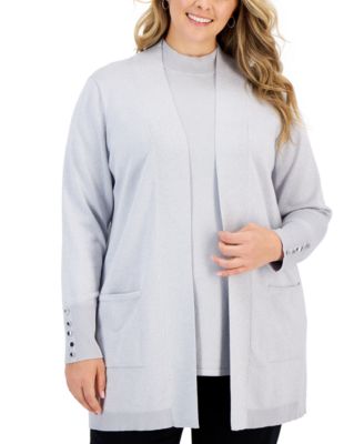 JM Collection - Plus Size Metallic Open-Front Cardigan
