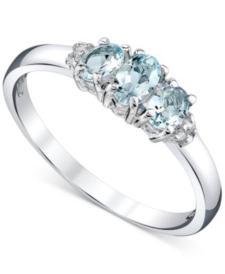 Macy's - Aquamarine (5/8 ct. t.w.) & Diamond Accent Three Stone Ring in 14k White Gold