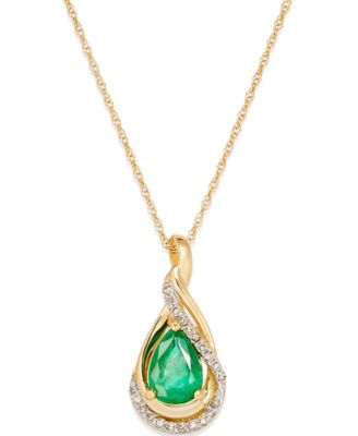 Macy's - Emerald (5/8 ct. t.w.) and Diamond Accent Pendant 18" Necklace in 14k White Gold(Also Available in Sapphire)