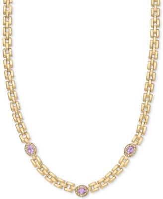 Macy's - Amethyst (1-1/5 ct. t.w.) & White Topaz (1/20 ct. t.w.) Panther Link 17" Collar Necklace in 14k Gold-Plated Sterling Silver (Also in Sky Blue Topaz)