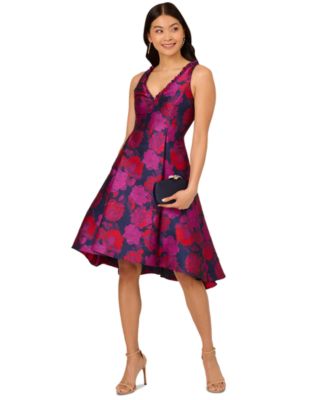 Adrianna Papell - Women's Floral Jacquard High-Low-Hem Dress