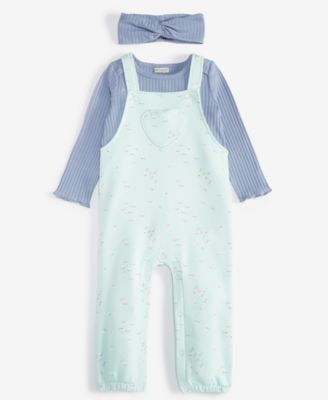 First Impressions - Baby Girls Headband, Bodysuit & Fleece Overalls, 3 Piece Set
