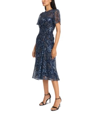 Maggy London - Women's Botanical Embellished Mesh Fit & Flare Dress