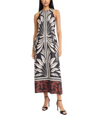 Donna Morgan - Women's Halter Border-Print Maxi Dress