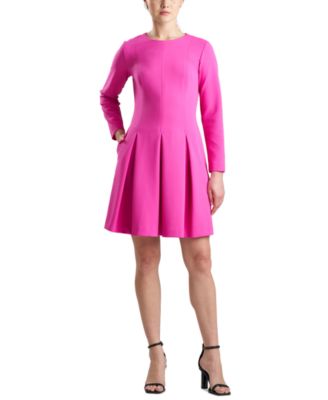 Natori - Women's Scoop-Neck Long-Sleeve Pleat-Front Dress
