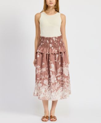 En Saison - Women's Monet Printed Pull-On Midi Skirt