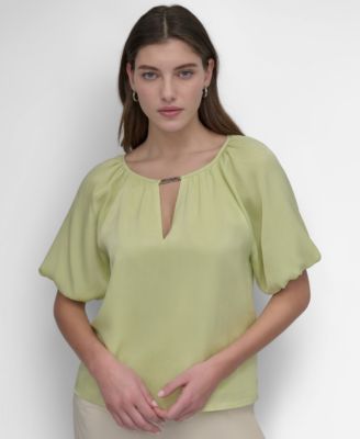 DKNY - Women's Round-Neck Puff-Sleeve Blouse