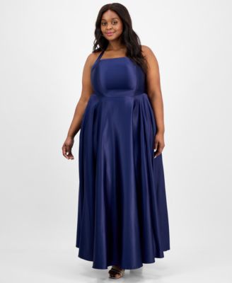 B Darlin - Trendy Plus Size Satin Halter Gown