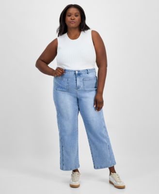 And Now This - Trendy Plus High-Rise Wide-Leg Cutwork Jeans