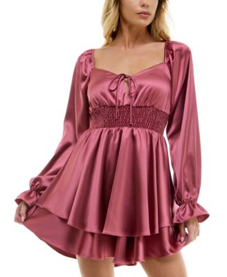 B Darlin - Juniors' Satin Tie-Neck Smocked-Waist Dress