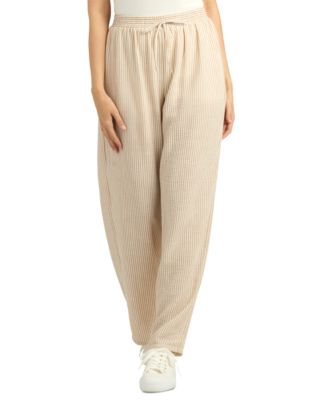 BCX - Juniors' Striped Elastic-Waist Wide-Leg Pants