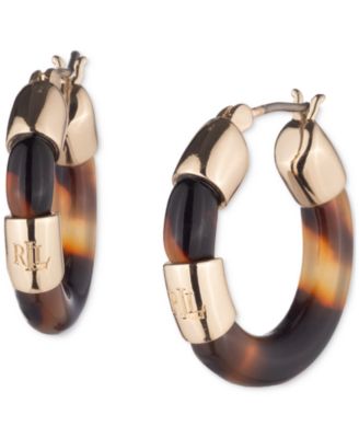 Lauren Ralph Lauren - Gold-Tone Tortoise Shell Look Huggie Hoop Earrings, 0.85"