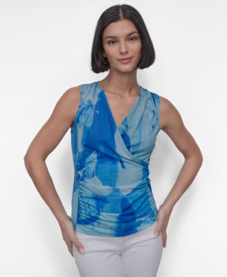 DKNY - Women's Sleeveless Printed Surplice Top