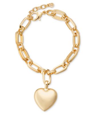 On 34th - Gold-Tone Puffy Heart Charm Link Bracelet