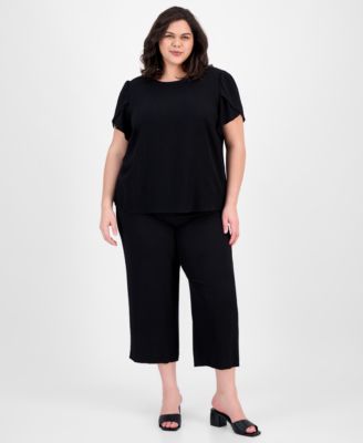 Anne Klein - Plus Size Tulip-Sleeve Top & Pull-On Pants