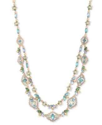 Marchesa - Gold-Tone Mixed Stone Layered Statement Necklace, 16" + 3" extender