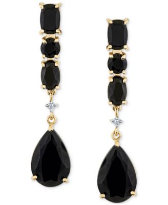 Macy's - Onyx & Diamond Accent Linear Drop Earrings in 10k Yellow Gold