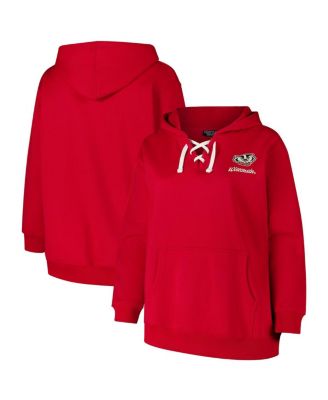 Fanatics - Women's Red Wisconsin Badgers Plus Size Scripy Lace-Up V-neck Hoodie