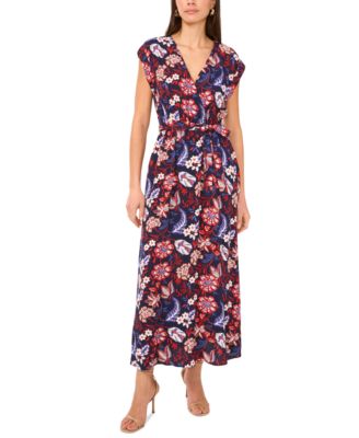 Sam & Jess - Women's Printed V-Neck Cap-Sleeve Maxi Dress