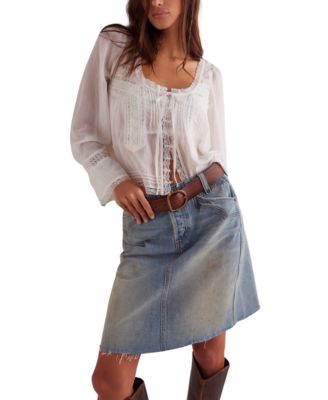 Free People - Women's Suzy Raw-Edge-Hem Denim Skirt