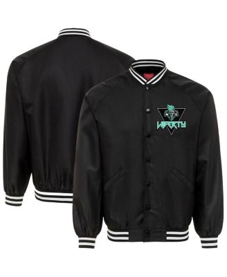 Sportiqe - Men's and Women's Black New York Liberty Rock Roll Collection Ringo Satin Raglan Full-Snap Bomber Jacket