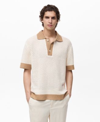 MANGO - Men's Contrasting Details Openwork Knitted Polo Shirt